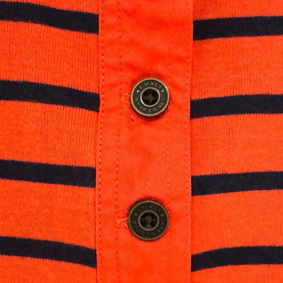 RALPH LAUREN - 3/4 Sleeve, Jersey Stripped Top - Orange/ Navy Blue Medium - Picture 3 of 6